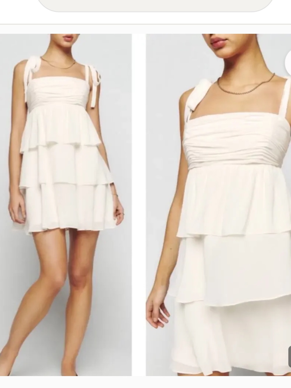 Reformation White Ruffle Tiered Tie-strap Mini Dress